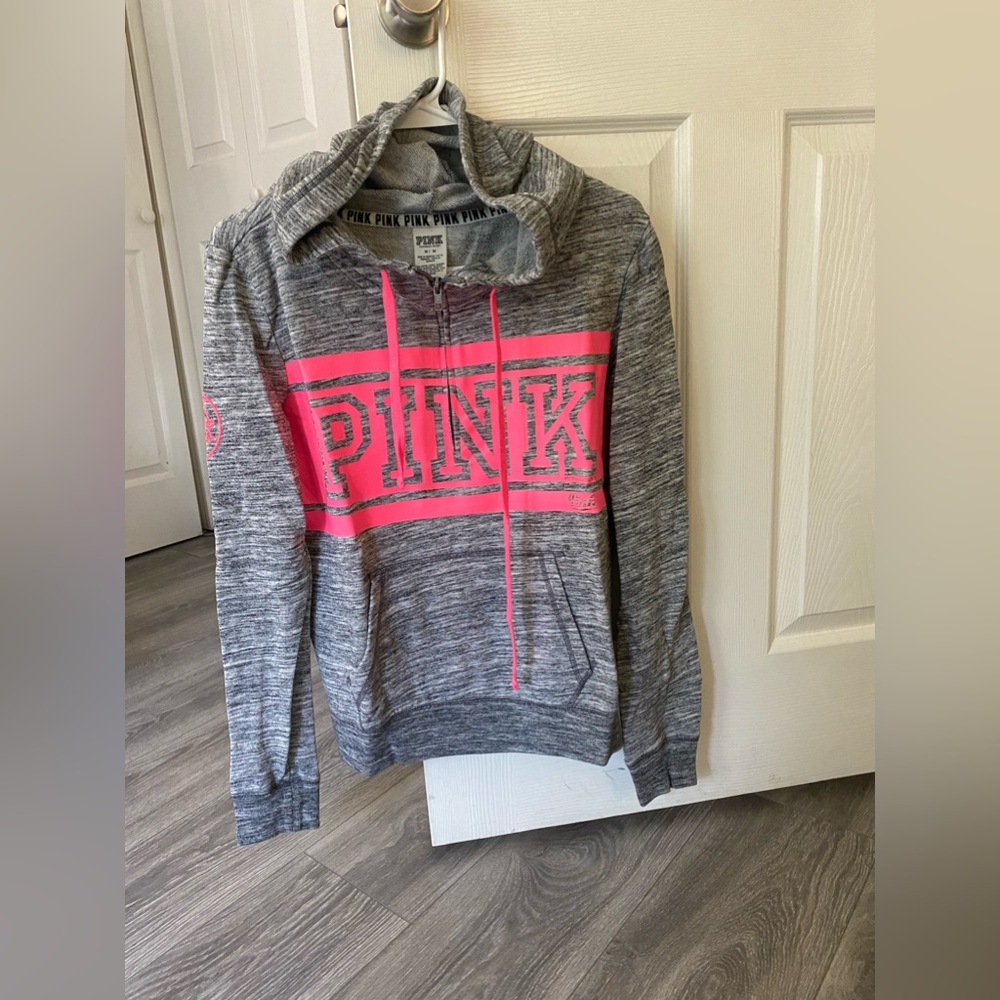 Victoria’s Secret PINK, size M, grey with pink half zip sweatshirt